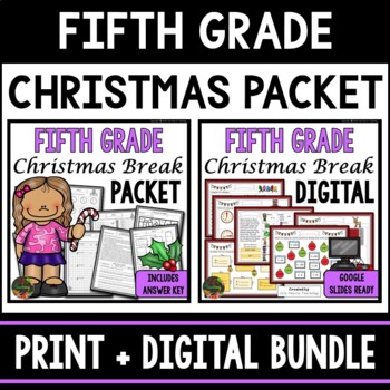 Preview of Fifth Grade Christmas Break Homework Packet - Print & Digital Distance Learning