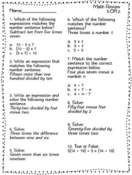 Fifth Grade Common Core Operations & Algebraic Thinking Quizzes | TpT