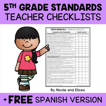 Preview of Fifth Grade Common Core Standards Checklists + FREE Spanish