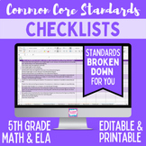 Common Core Checklist - Fifth Grade ELA & Math Bundle