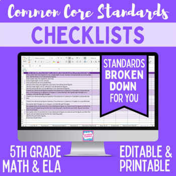 Preview of Common Core Checklist - Fifth Grade ELA & Math Bundle