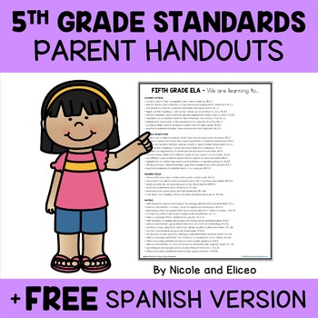 Preview of Fifth Grade Common Core Standards Parent Handouts + FREE Spanish