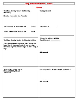 Preview of Fifth Grade • Daily Math Homework (For September)