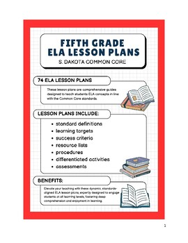 Preview of Fifth Grade ELA Lesson Plans - S. Dakota Common Core