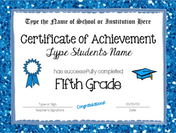 Fifth Grade Editable Graduation Certificates - Glitter Borders | TpT