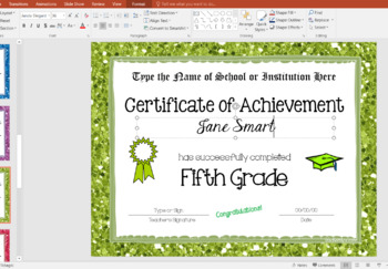 fifth grade editable graduation certificates glitter