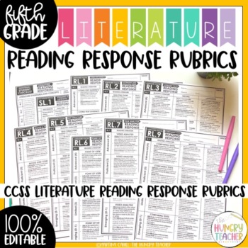 Preview of Fifth Grade Editable Literature Reading Response Rubrics for Literary Devices