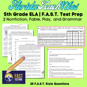 Preview of Fifth Grade F.A.S.T. ELA Practice Test: Comprehensive Reading & Grammar Prep