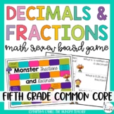 Fifth Grade Fractions and Decimals Review Game Math Board 