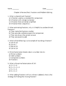 Preview of Fifth Grade Go Math Chapter 6 Practice/Test-Quinto grado Go Math Capítulo 6