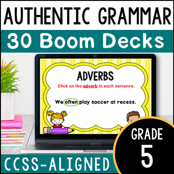 Preview of 5th Grade Grammar Practice - Yearlong Set of 30 Engaging Boom Card Decks