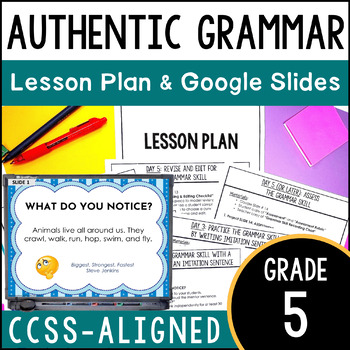 Preview of 5th Grade Grammar Slides - Instructional Google Slides & Grammar Lesson Plan