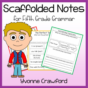 Preview of Fifth Grade Grammar Scaffolded Notes | Grammar Review Worksheets