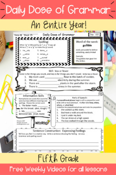 Preview of Fifth Grade Grammar Skills Daily Dose Bundle Daily Standards Assessments
