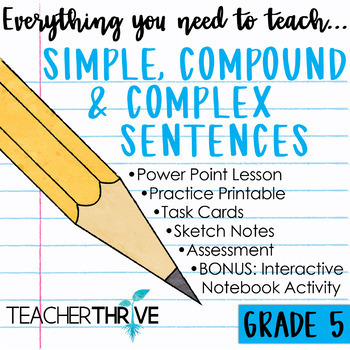 Preview of 5th Grade Grammar Unit: Simple, Compound & Complex Sentences