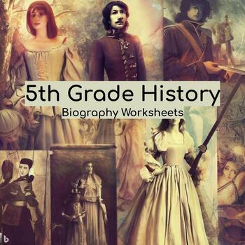 Preview of American History Heroes Biography Worksheets Bundle - Grade 5, HSS & CC Aligned