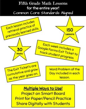 Preview of Fifth Grade Lessons & Exit Tickets for the whole year!