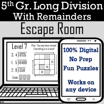 Preview of Fifth Grade Long Division With Remainders Game: Digital Escape Room Math Review