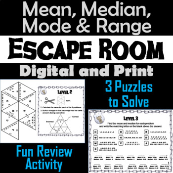 Preview of Mean, Median, Mode, and Range Activity: Escape Room Math Game (Central Tendency)