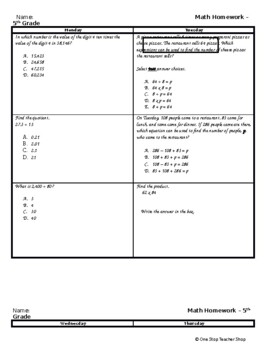 Preview of Fifth Grade MAAP Review - Homework