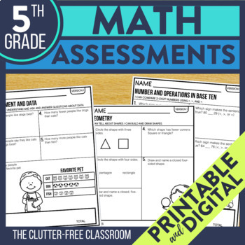 Preview of Math Assessments for 5th Grade | Progress Monitoring for the Whole School Year