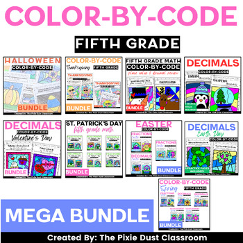Preview of Fifth Grade Math Color by Code Coloring Sheets MEGA Growing BUNDLE