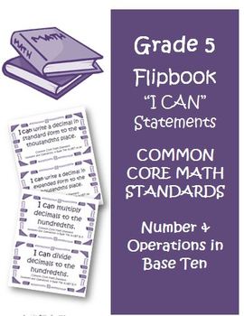 Preview of Fifth Grade Math Common Core Number and Operations Base Ten I Can Cards