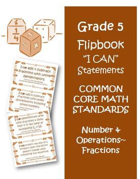 Preview of Fifth Grade Math Common Core Number and Operations Fractions I Can Cards