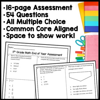 fifth grade math end of year assessment final exam practice test