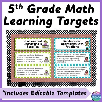 Fifth Grade Math I Can Statements (Learning Targets) for the Common Core