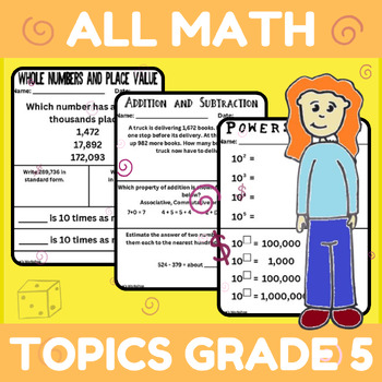 Preview of Fifth Grade Math Packet ALL TOPICS Worksheets Tests Quiz (Aligns with IXL Math)