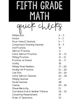 Preview of Fifth Grade Math Quick Checks