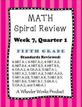 Preview of Fifth Grade Math Spiral Review, Quarter 1, Week 7