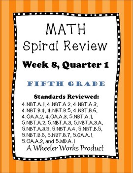 Preview of Fifth Grade Math Spiral Review, Quarter 1, Week 8
