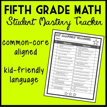 Preview of Fifth Grade Math Student Mastery Tracker, Common Core Aligned Self-Tracker
