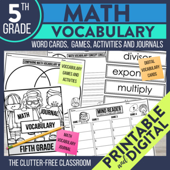Preview of Math Vocabulary Games, Cards, Journals and More for 5th Grade