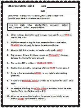 envision math 5th grade vocabulary worksheets full year by the teacher team