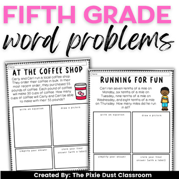 Preview of Fifth Grade Math Multi-Step Word Problems Word Problem Worksheets