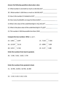 fifth grade math worksheets and quizzes by lovetoteach tpt