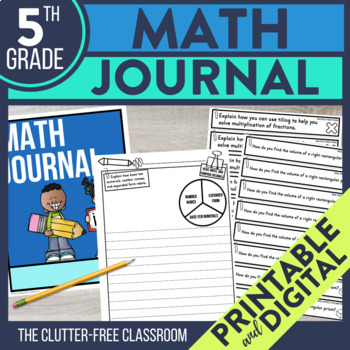 Preview of Math Writing Prompts and Journal Cover for 5th Grade | Digital and Printable