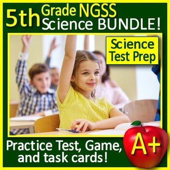 Preview of 5th Grade Science Practice Tests, Task Cards, and Game - NGSS Test Prep