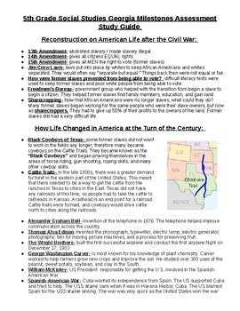 Preview of Fifth Grade Social Studies Study Guide Georgia Milestones