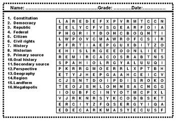 Fifth Grade Social Studies Word Search Worksheets Vocabulary Activity