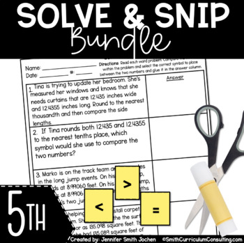 Preview of 5th Grade Solve and Snip Bundle - Interactive Self-Checking Word Problems