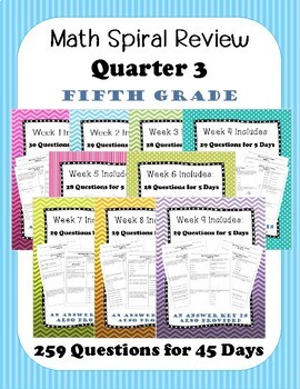 Preview of Fifth Grade Math Spiral Review, Quarter 3