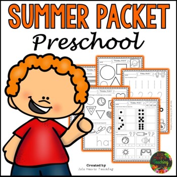 Preschool Summer Packet (Pre K Summer Review Homework) by Isla Hearts Teaching