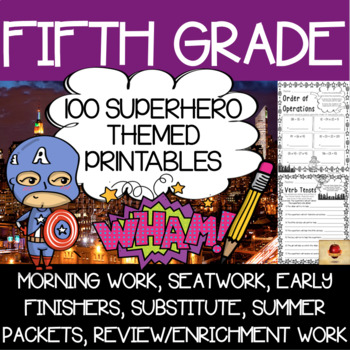 Preview of Fifth Grade Superhero Themed Worksheets {100 Standards Aligned Printables}
