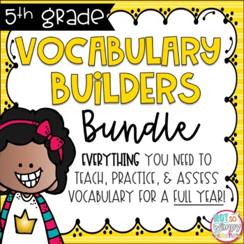 Not So Wimpy Teacher's 5th grade vocabulary builders bundle, which includes everything you need to teach, practice, and assess vocabulary for the entire fifth grade year. Available on TpT. 