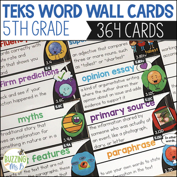 Preview of Fifth Grade RLA ELA TEKS Word Wall Cards - Vocabulary & Definitions TEKS aligned