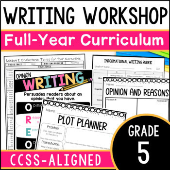 Preview of 5th Grade Writing Curriculum Bundle - Yearlong Writing Workshop Lessons 70% OFF
